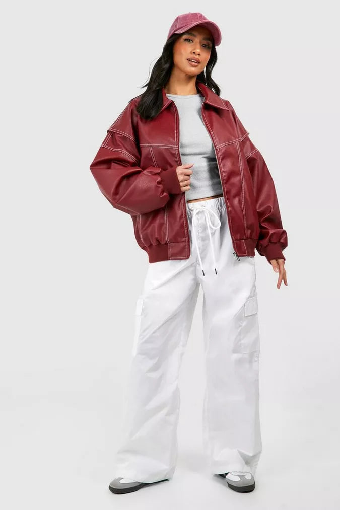 Carmen | Rote Oversized Lederjacke für Damen