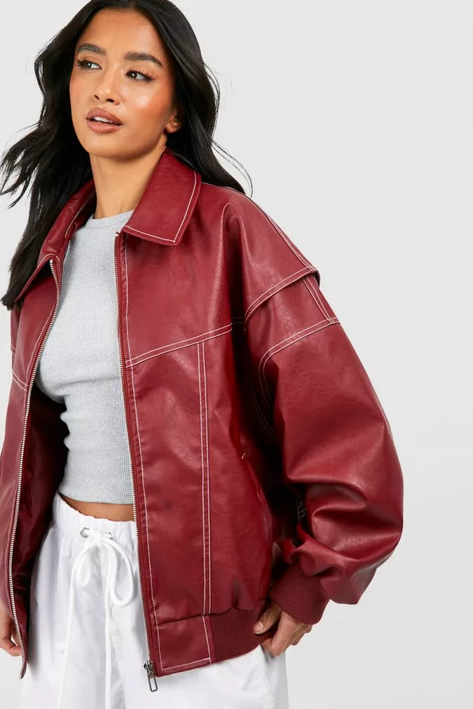 Carmen | Rote Oversized Lederjacke für Damen