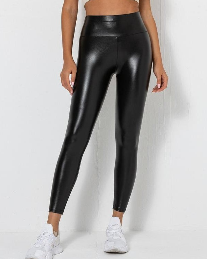 Weibliche Scrunch Bum PU High-Rise Butt Lifter Leggings