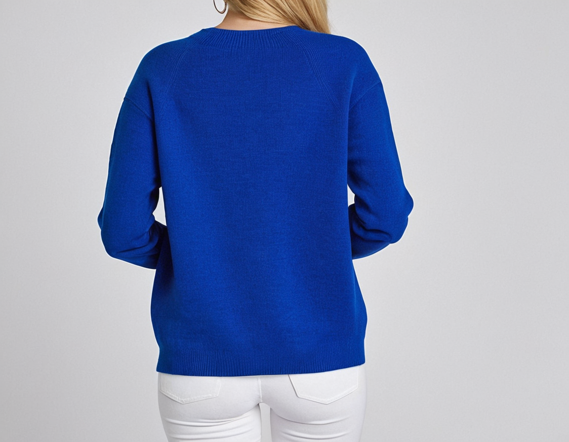 Lässig Blau Einfarbig Rundhalsausschnitt Langarmpullover