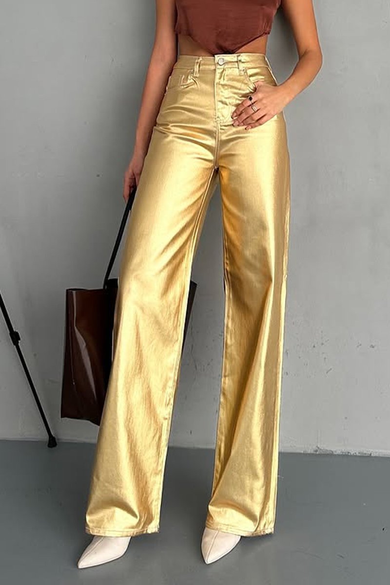 Weite Metallic-Hose | Glänzender Look | Modisches Statement