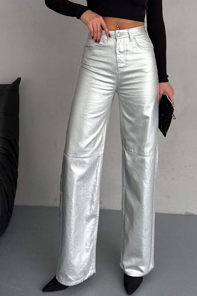 Weite Metallic-Hose | Glänzender Look | Modisches Statement