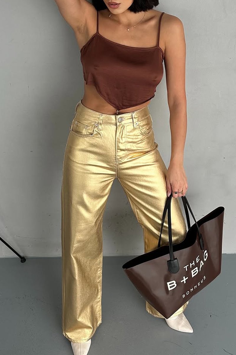 Weite Metallic-Hose | Glänzender Look | Modisches Statement
