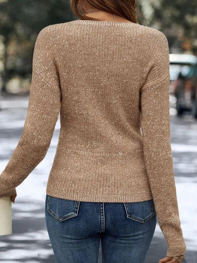 Khaki Einfarbiger Pullover mit V-Ausschnitt