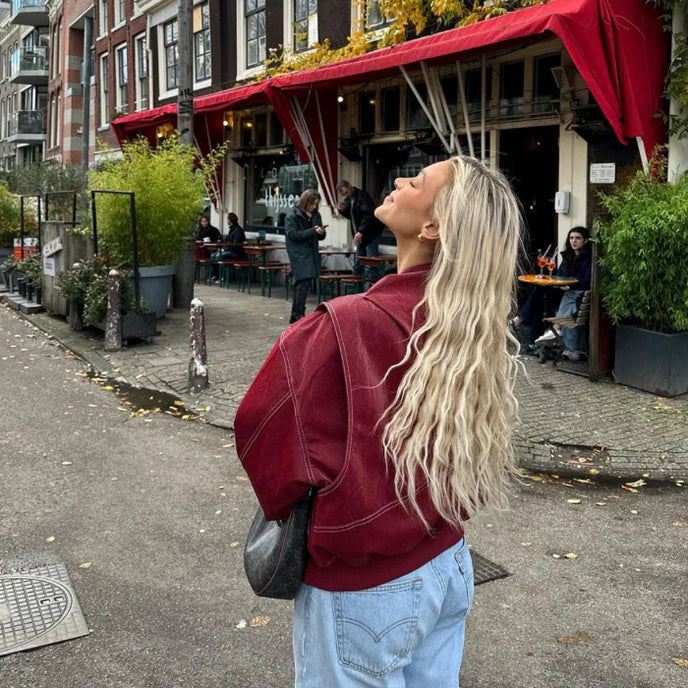 Carmen | Rote Oversized Lederjacke für Damen