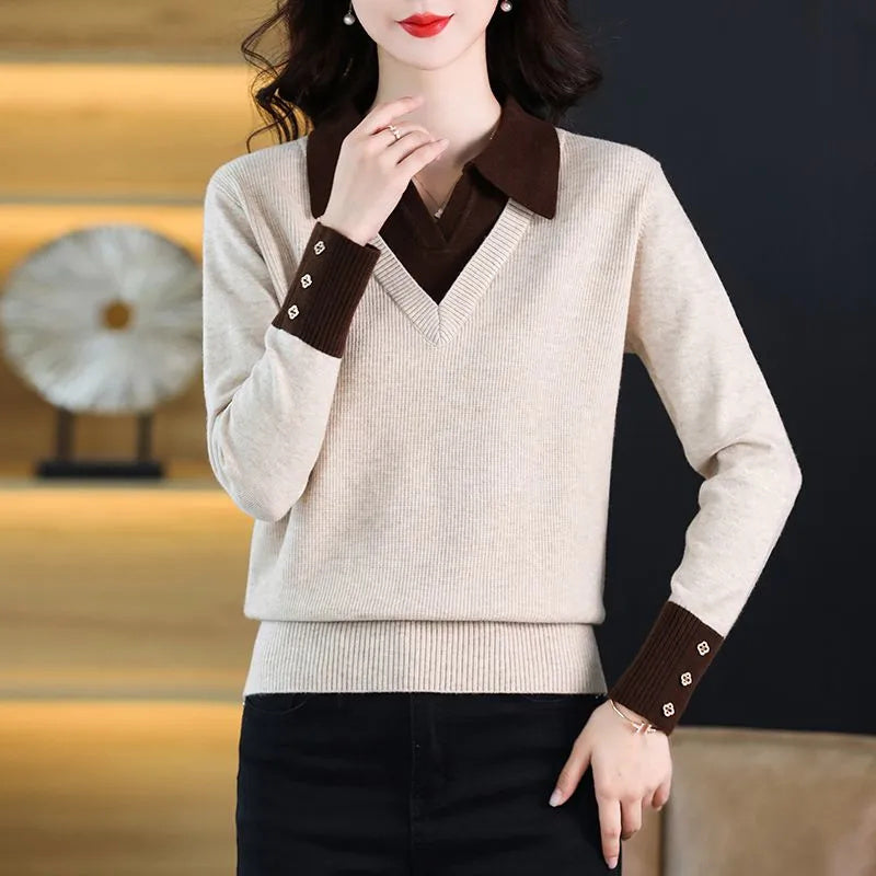 Corin | Mode Original Herbst Zweiteilige Polo Neck Pullover für Frauen