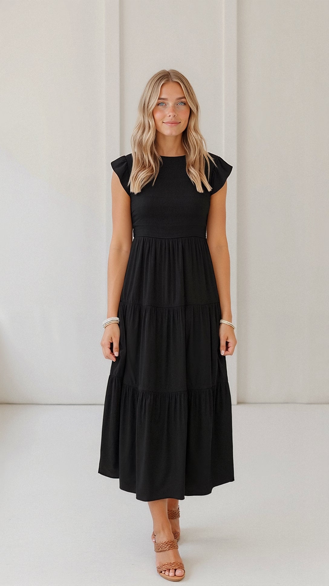 Midikleid mit Gesmoktem Design von Leni