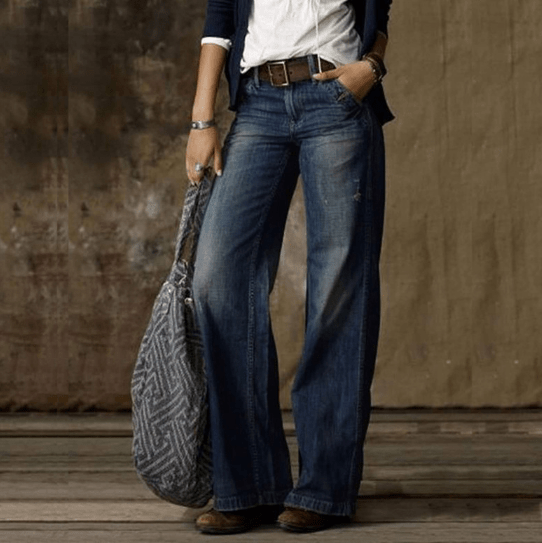 Weite Damen Jeans Blau 100% Baumwolle