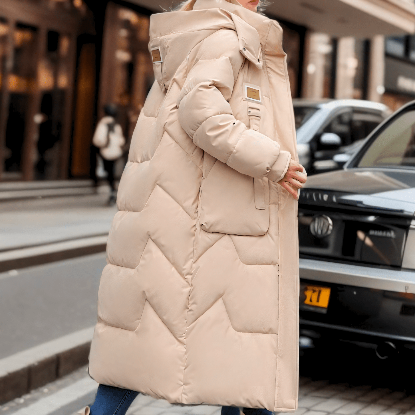 Majken Lange Kapuzen Pufferjacke