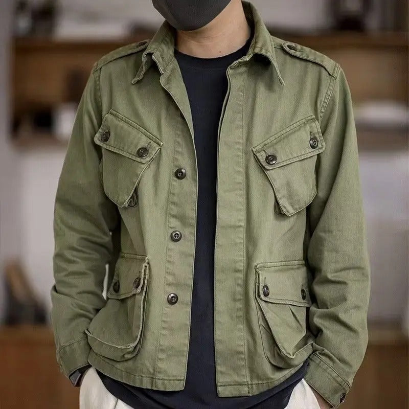 Justin - Lässige und Stilvolle Grüne Multi-Taschen Herbstjacke für Herren