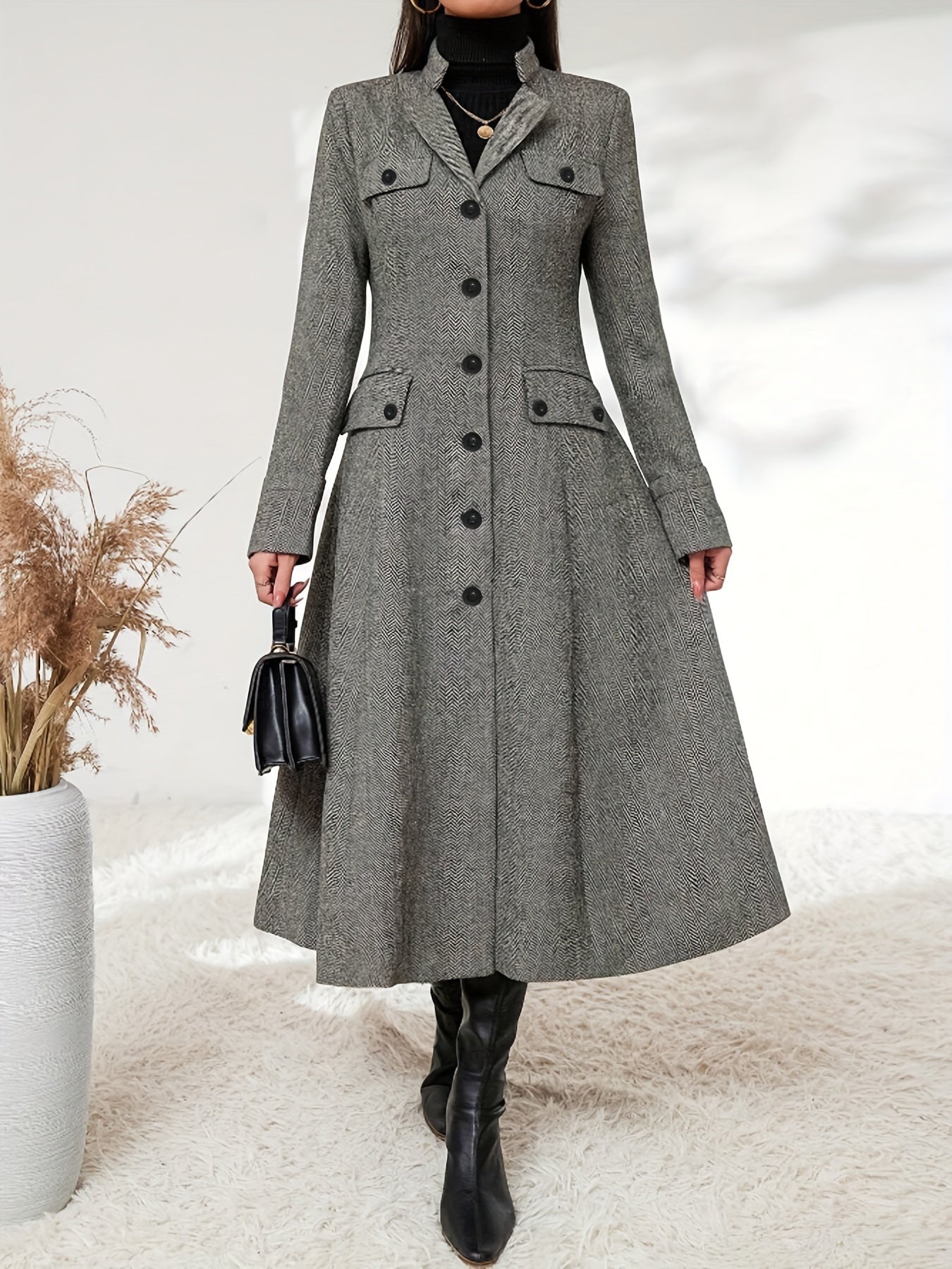 Kennedy - Stilvolle Klassische Graue A-Linien-Lange Winterjacke für Damen
