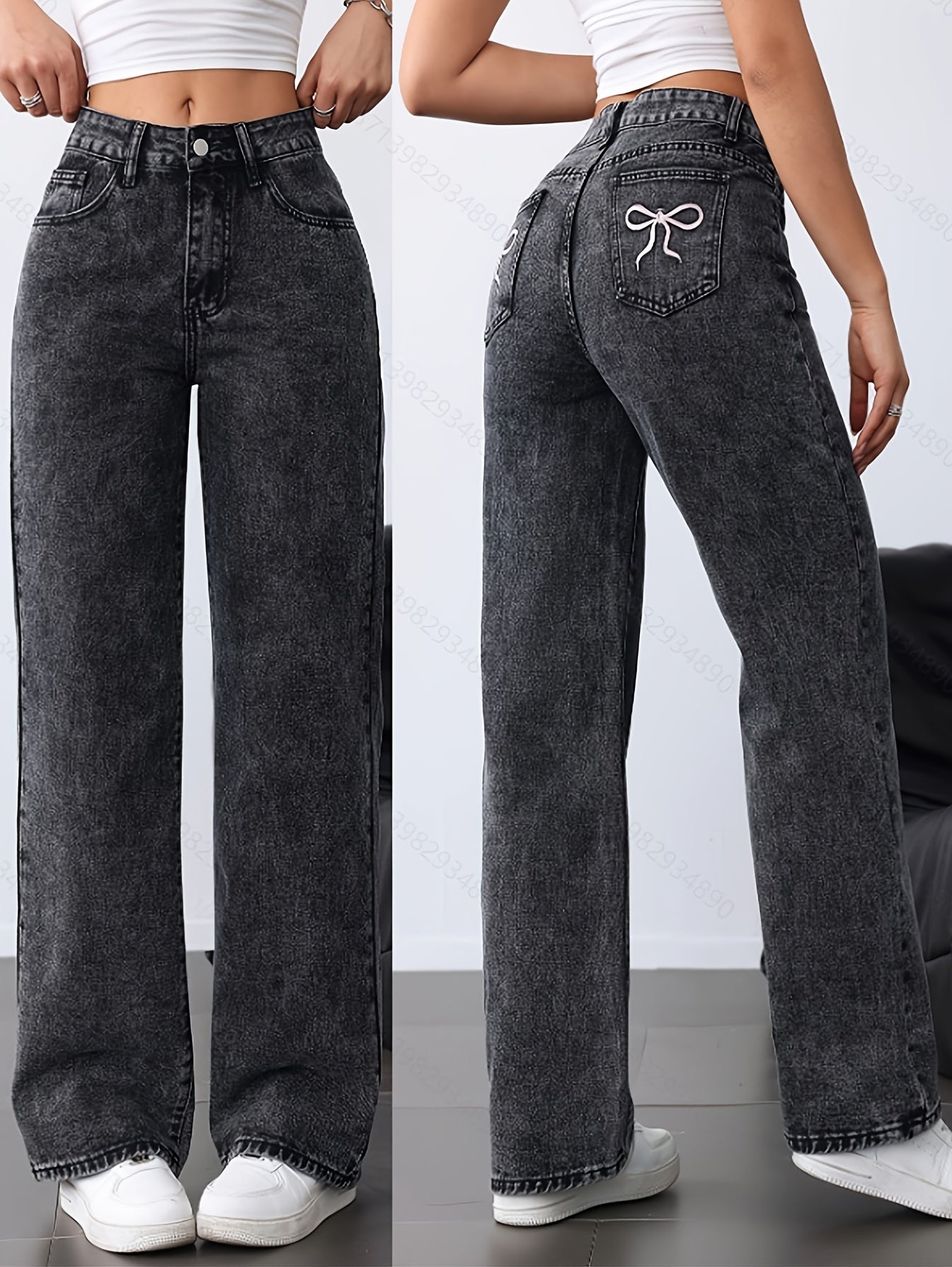 Weit geschnittene Hose | Vintage-Washed Look | Stylische Stickerei