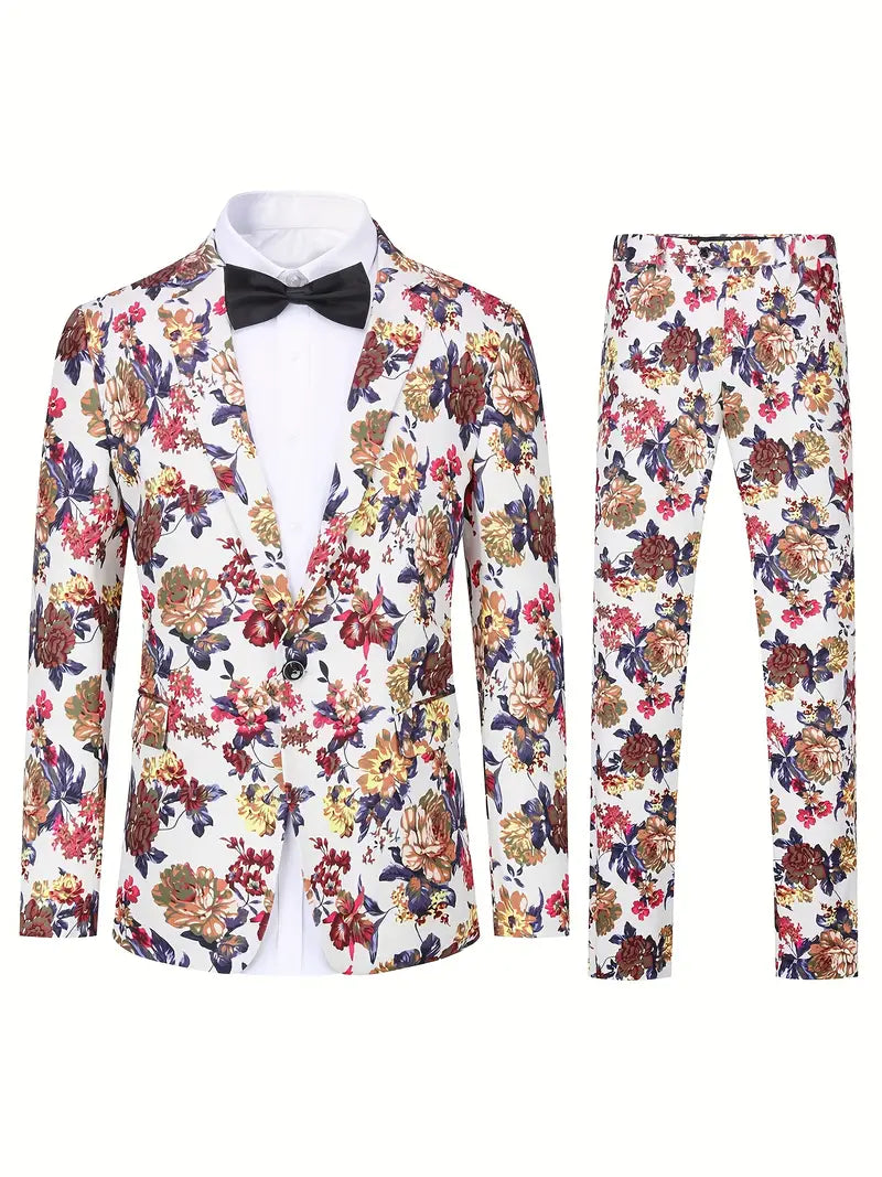 Jacke und Hose mit Blumenmuster, 2-teiliges Anzug-Set