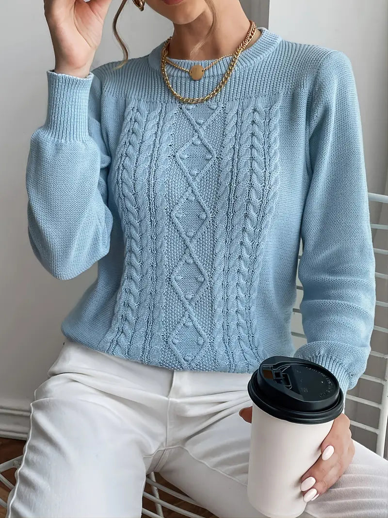 Lässiger solider Pullover mit Rundhalsausschnitt
