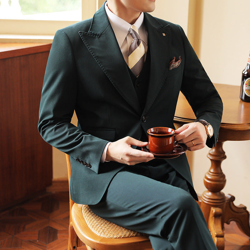 Herrenanzug Leinen Dreiteilig Slim Fit für Hochzeit und Formalanlässe
