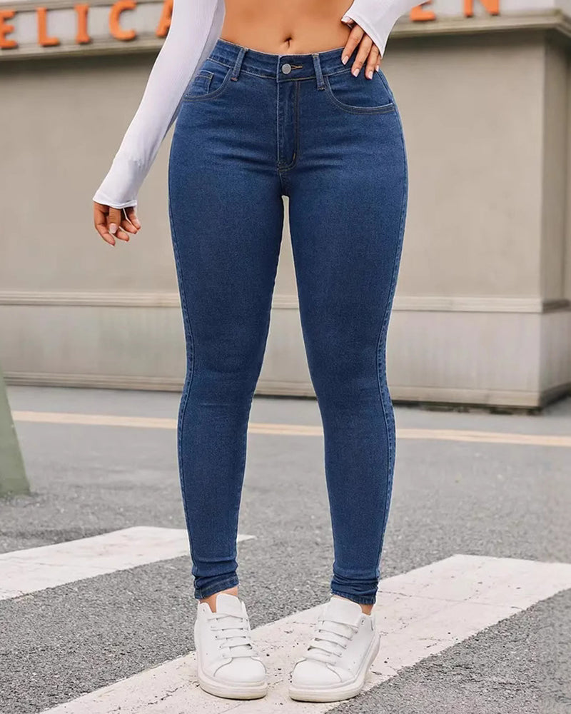 Kolumbianische Skinny Jeans mit Mittelhohem Bund und Stretch für Kurvige Frauen