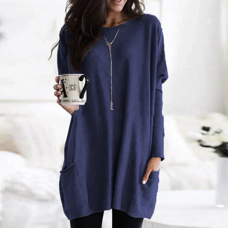 Langer Damenpullover mit Seitentaschen