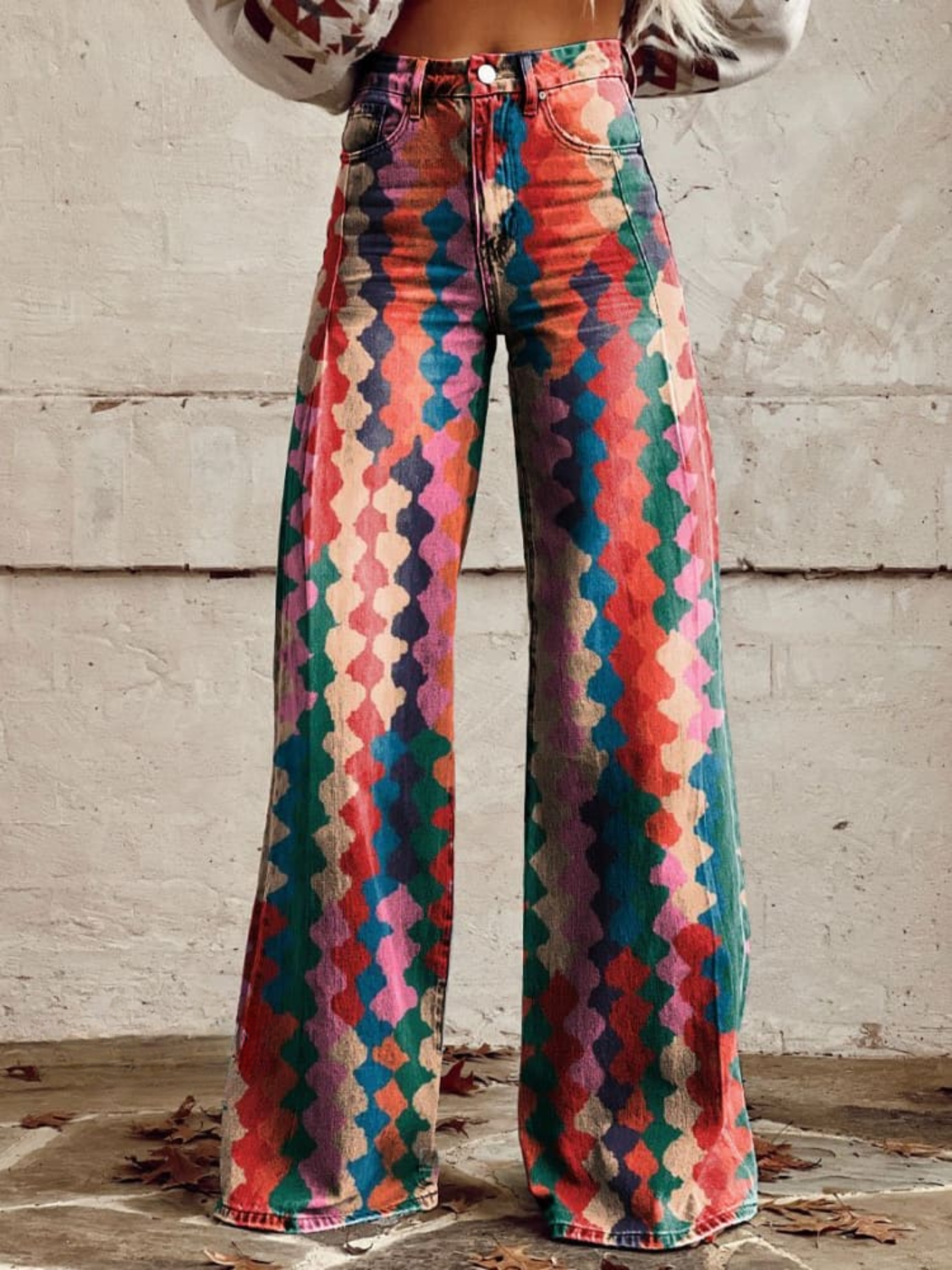 Weit geschnittene Jeans | High Waist | Geometrischer Farbverlauf
