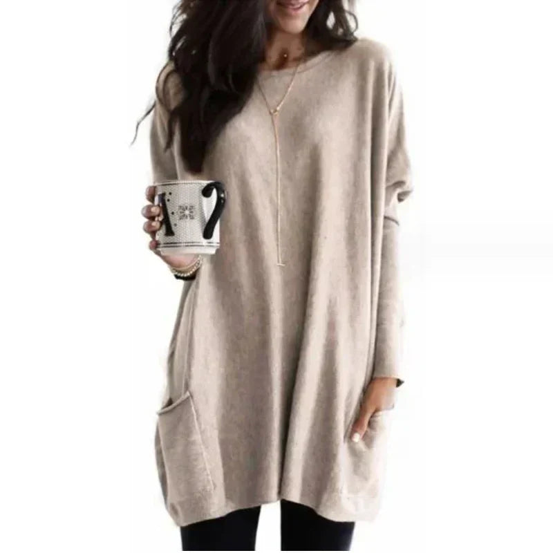 Langer Damenpullover mit Seitentaschen