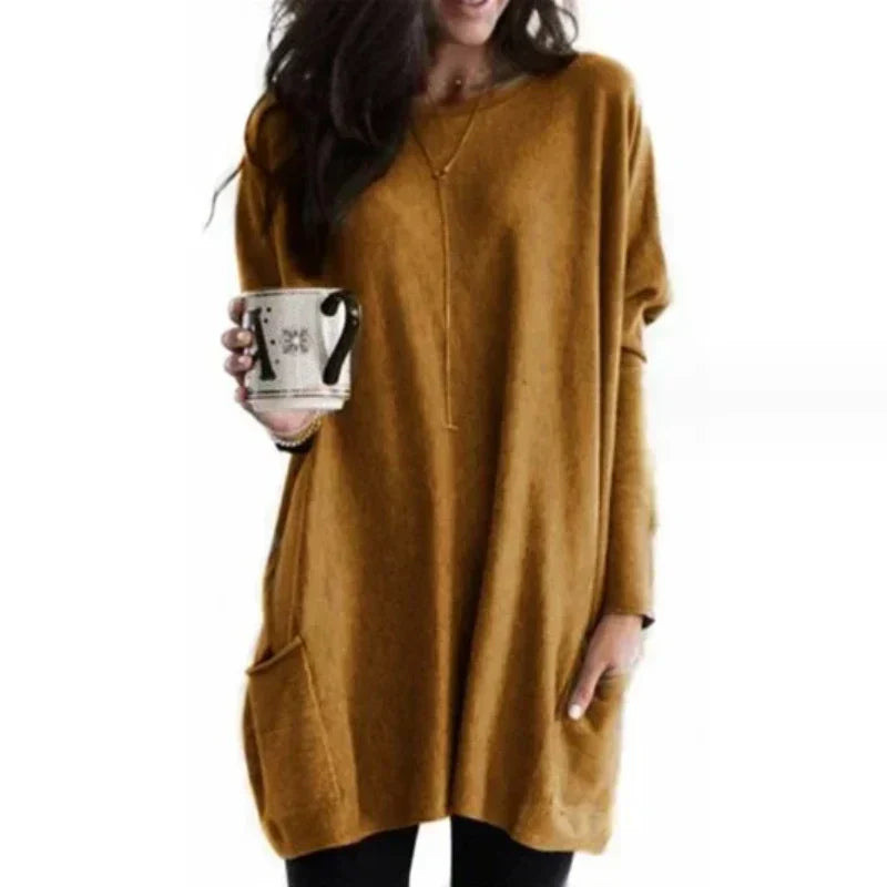 Langer Damenpullover mit Seitentaschen