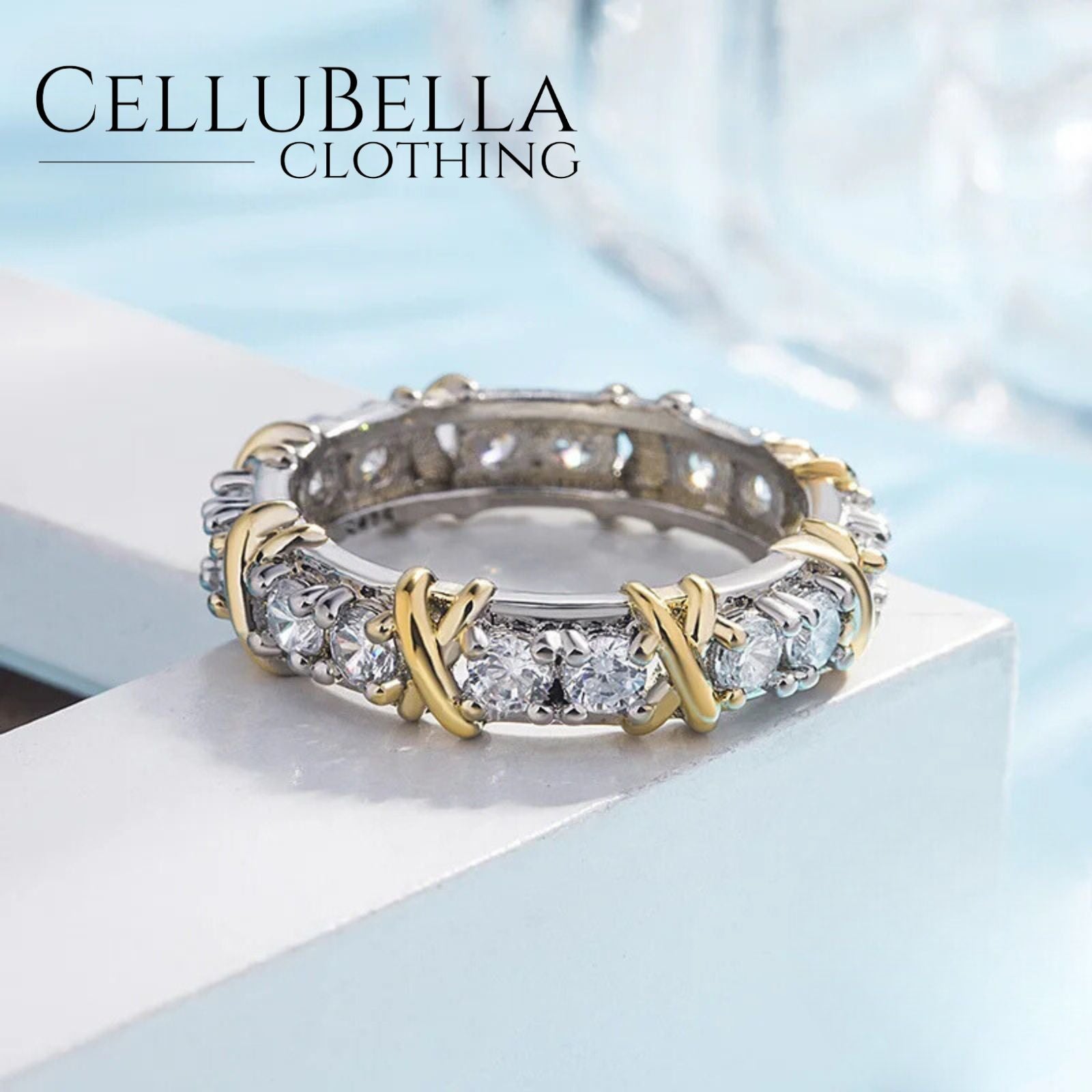 Liora-Ring: Eleganter Statement-Ring aus 925er Sterlingsilber mit Zirkonia und Goldakzenten