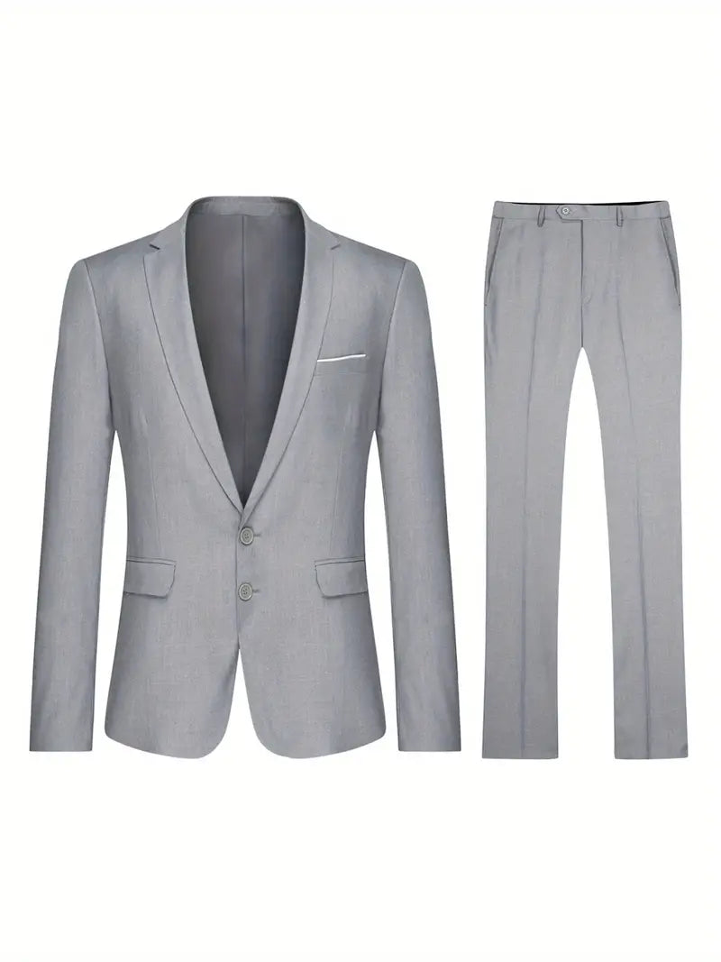 Schlanke Passform Solide Farbe Anzug Set 2-Knopf Revers Blazer und Hose