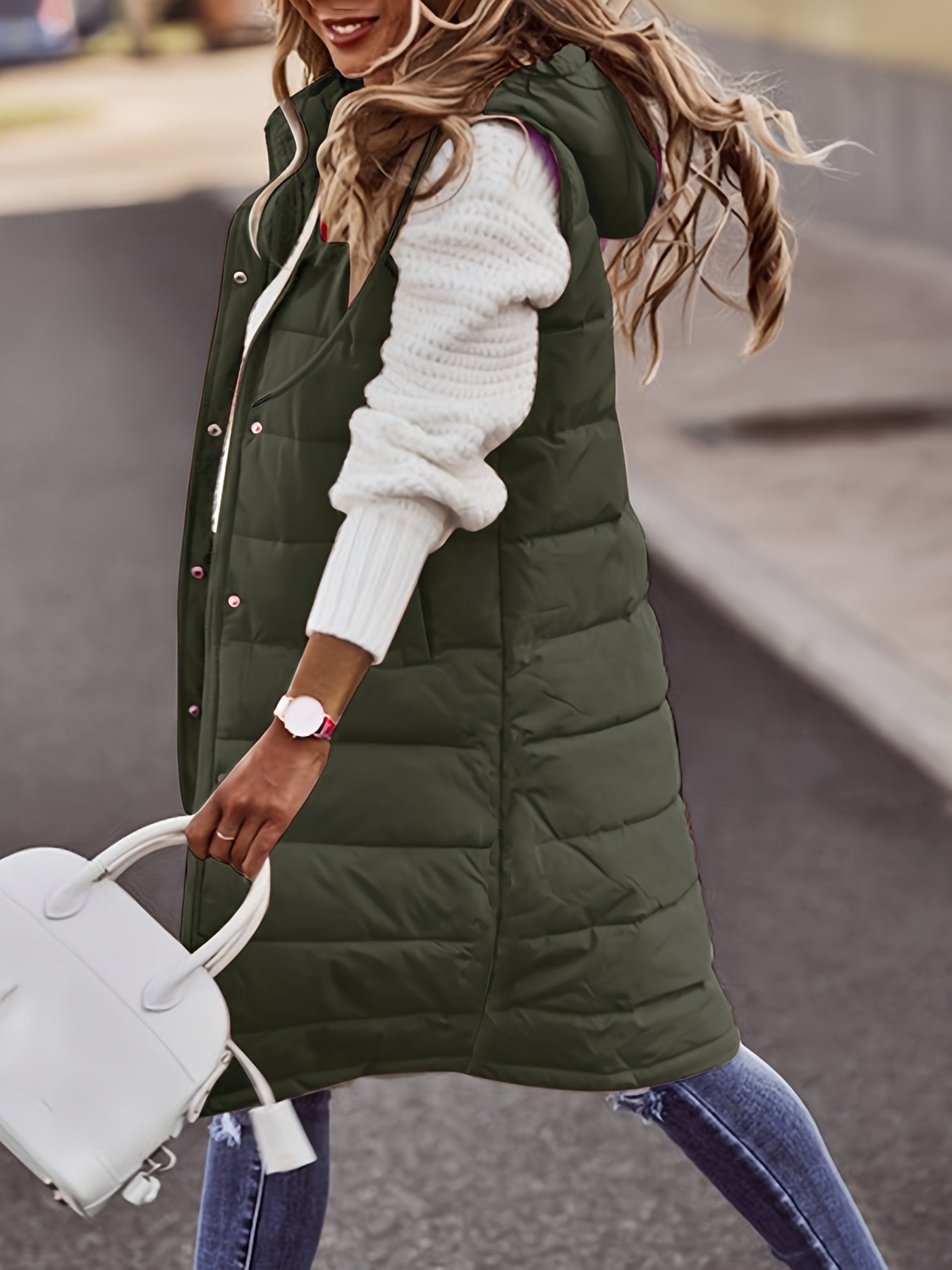 Elle - Stilvolle Casual Kapuzenjacke mit Knöpfen für den Herbst für Damen