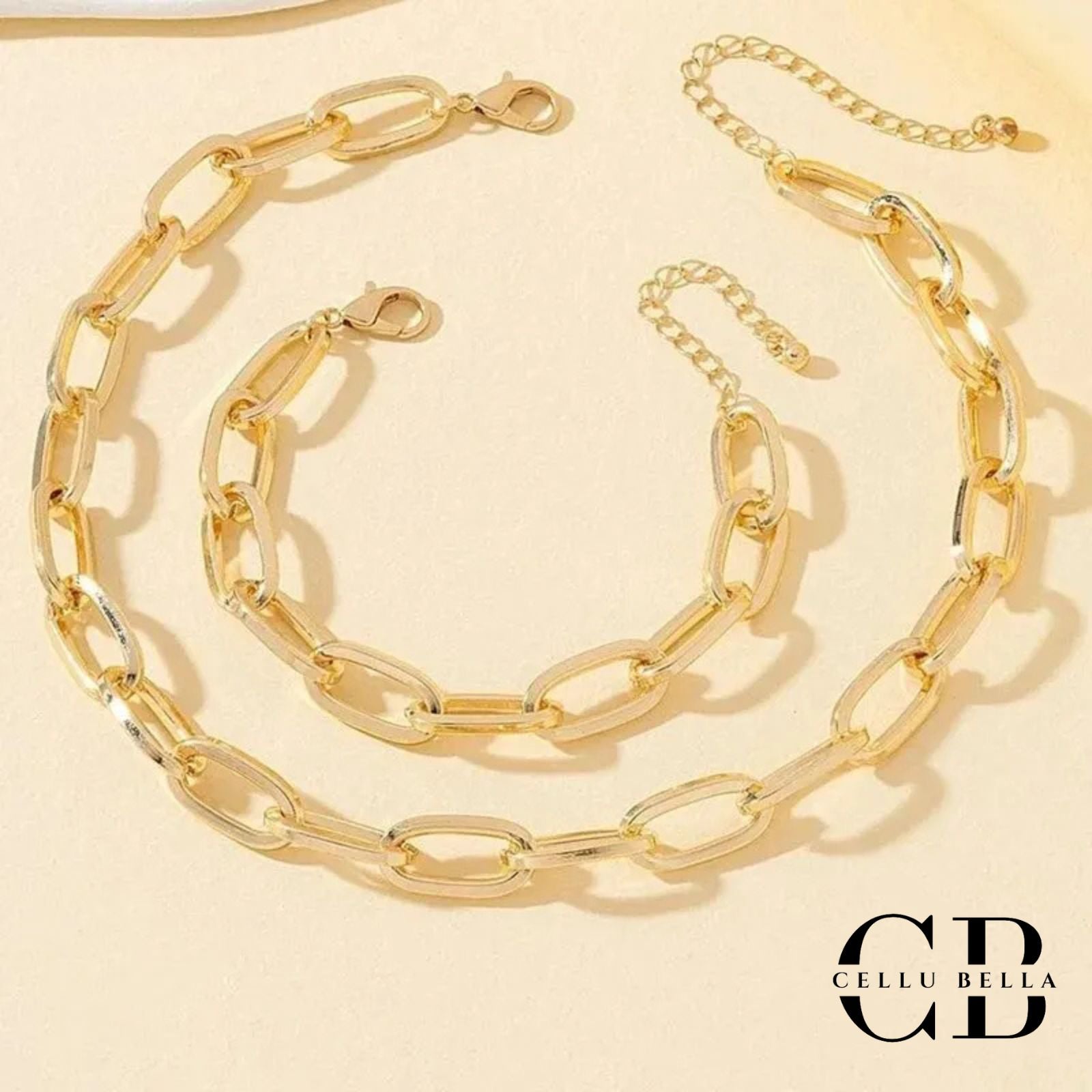 Valeria-Set: Vergoldetes Gliederketten-Set aus Halskette & Armband