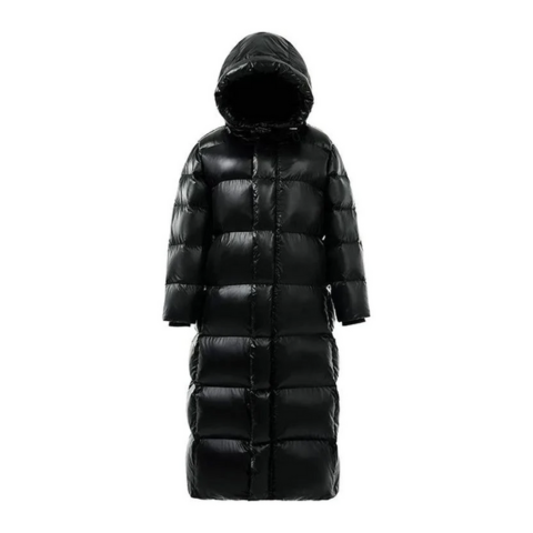 Glaiza | Damen Winter Langer Puffer Mantel | Schwarz