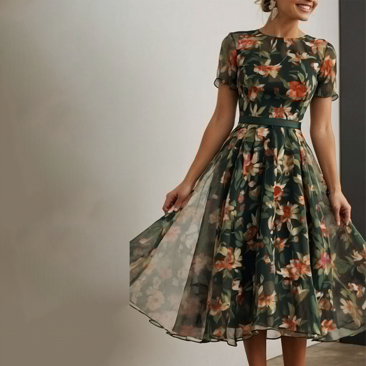 Kurzärmeliges Midikleid mit Blumenmuster im Vintage-Look