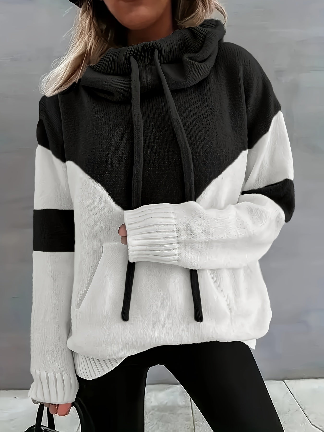 Bella - Streetwear Herbst Farbblock-Hoodie mit Kordelzug und Tasche für Damen