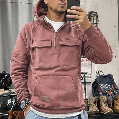 Ton | Herren Klassische Straßenkleidung Kapuzen Jacke | Halb Reißverschluss