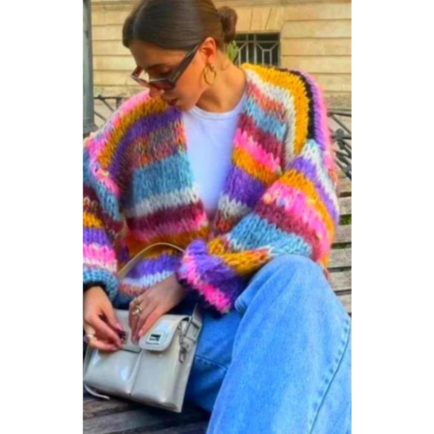Kilana | Damen Gehäkelte Bunte Strickjacke | Kurz