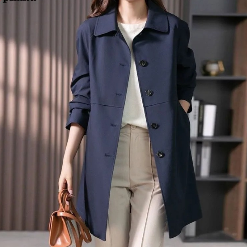Ruby - Stilvolle und Taillierte Kurz-Trenchcoat mit Einreihiger Knopfleiste für den Herbst für Damen