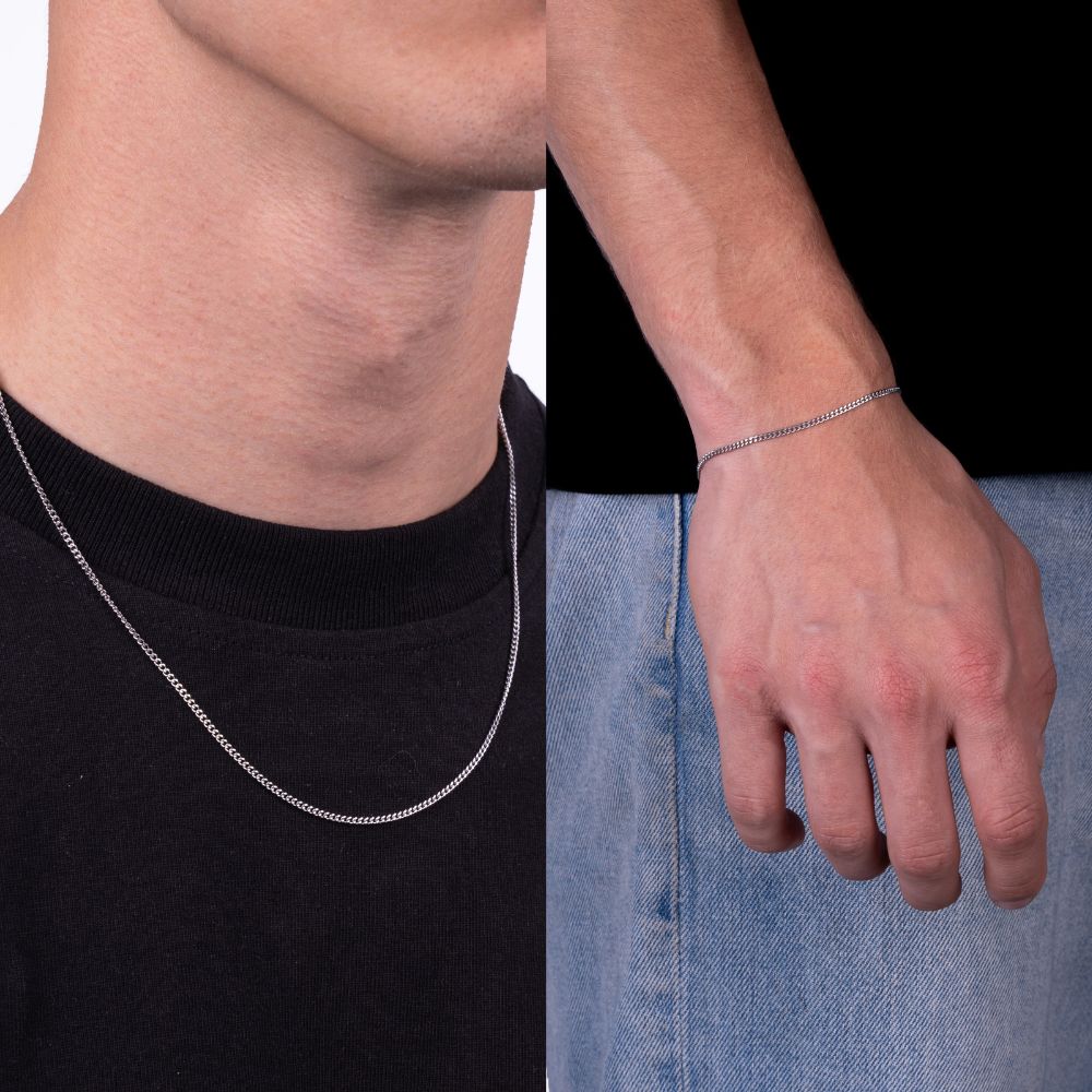 Bundle: Cuban Chain + Bracelet 2MM (Silver)