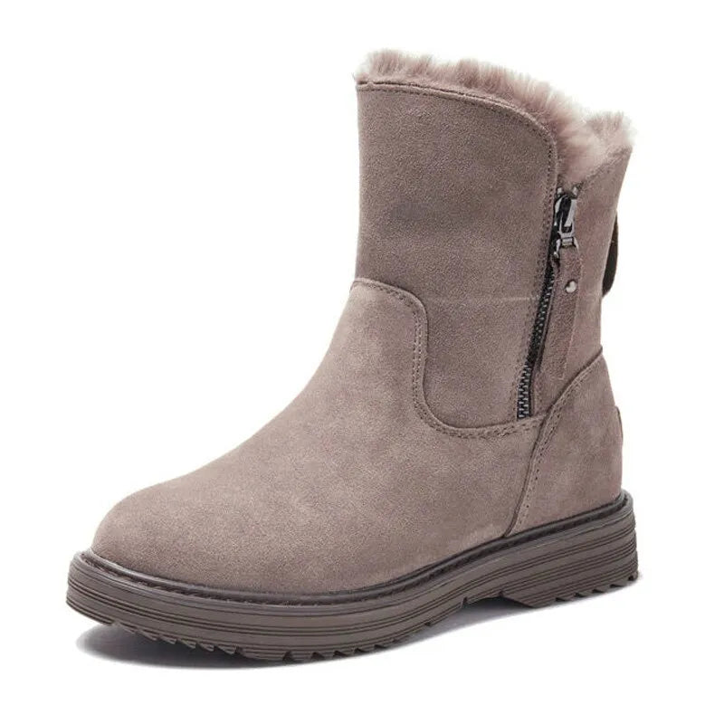 Damen Winterstiefel – Warm Gefütterte Ankle Boots aus Wildlederimitat mit Reißverschluss