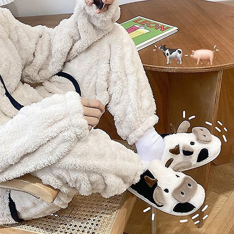 Chloe - Bequeme Lässige weiße Pantoffeln mit Kuhmuster für Herbst Damen