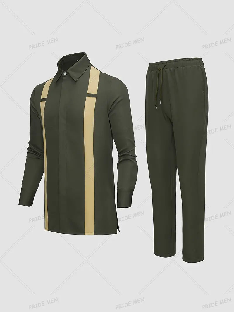 Langarm-Bademantel mit Rundhalsausschnitt und Kordelzug-Hose mit Streifenmuster