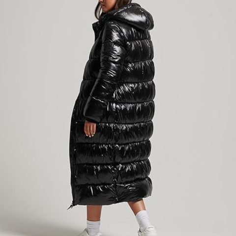 Glaiza | Damen Winter Langer Puffer Mantel | Schwarz