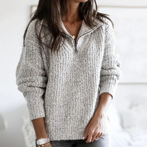Wella | Damen Elegante Warme Pullover | Reißverschluss