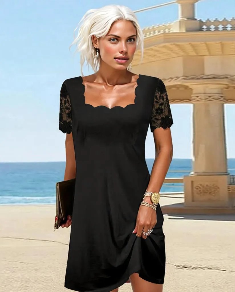 Kleines Schwarzes Kleid mit Wellenschliff und Karomuster