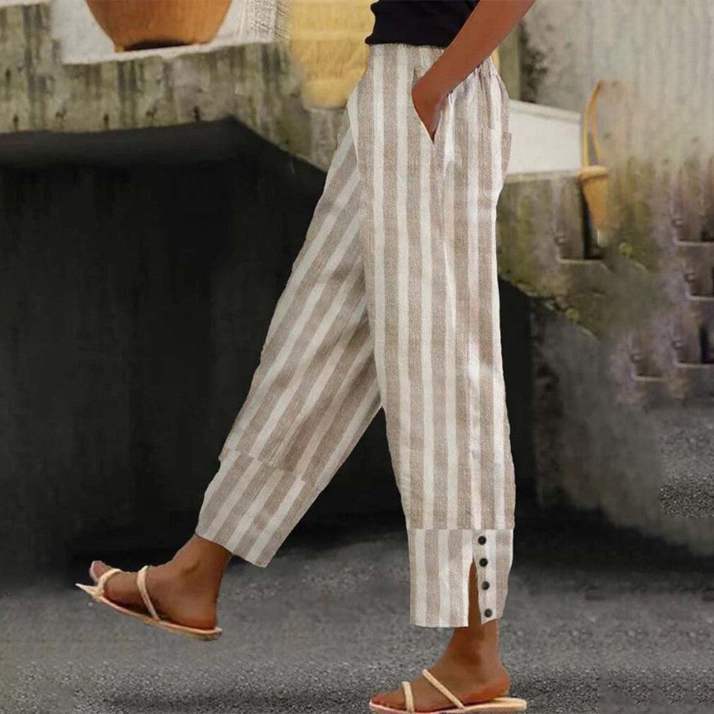 Lässige gestreifte Hose in Khaki