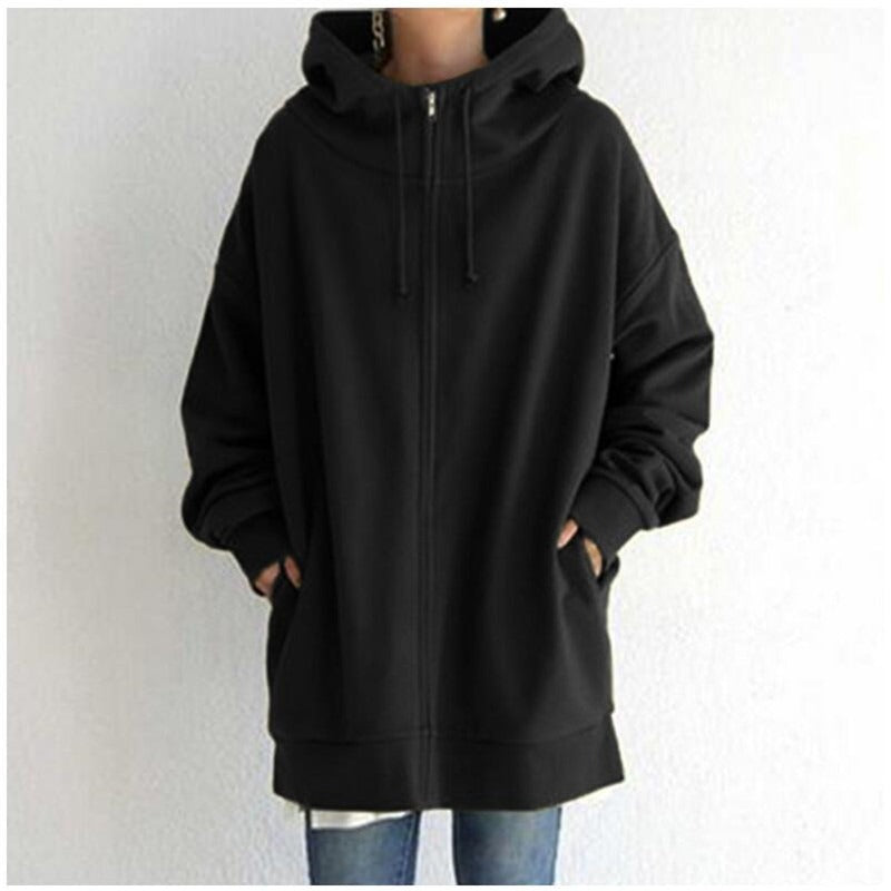 Lange Jacke mit Kapuze und Kordelzug für Damen