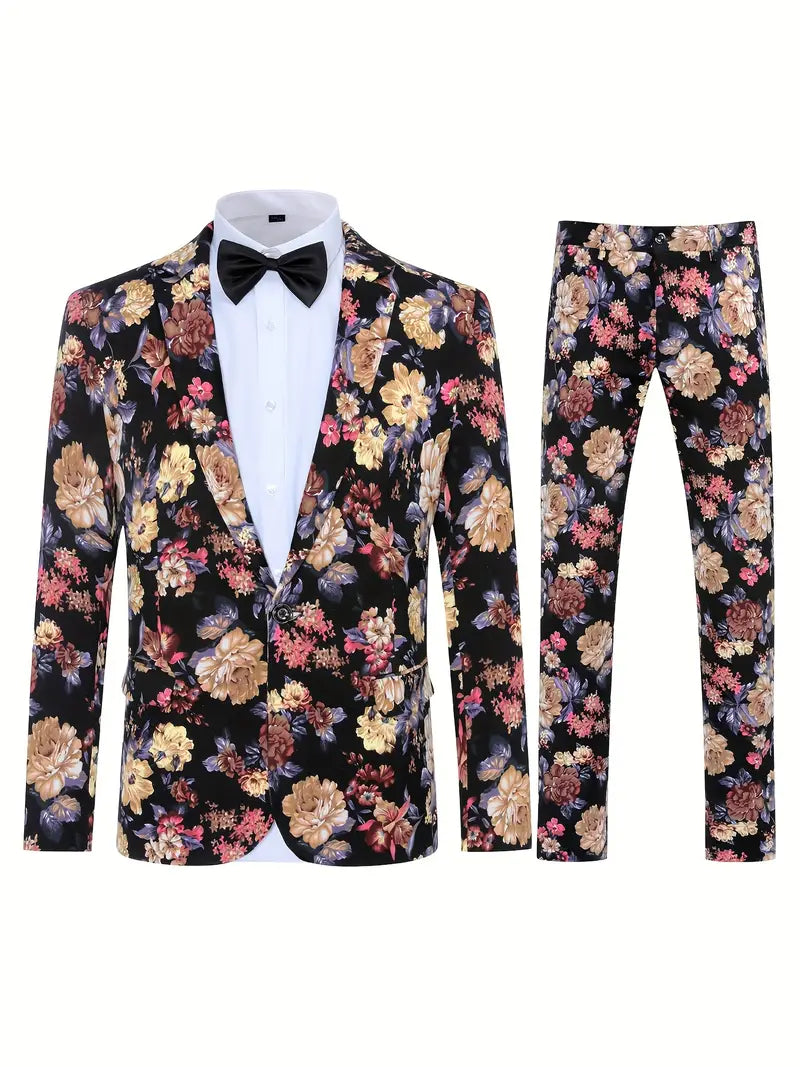 Jacke und Hose mit Blumenmuster, 2-teiliges Anzug-Set