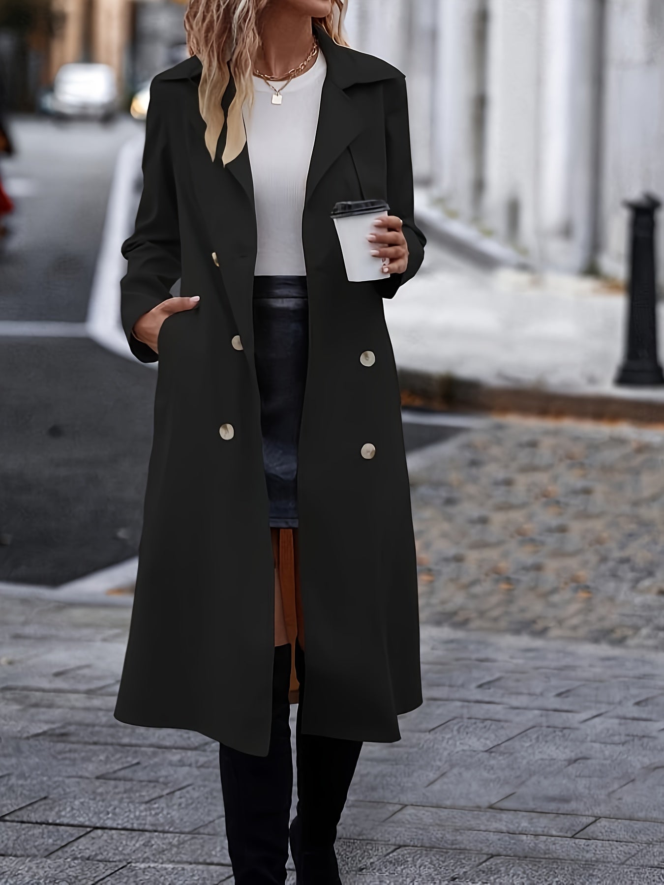 Ellen - Stilvolle Schicke Schwarze Doppelreihige Herbstjacke für Damen