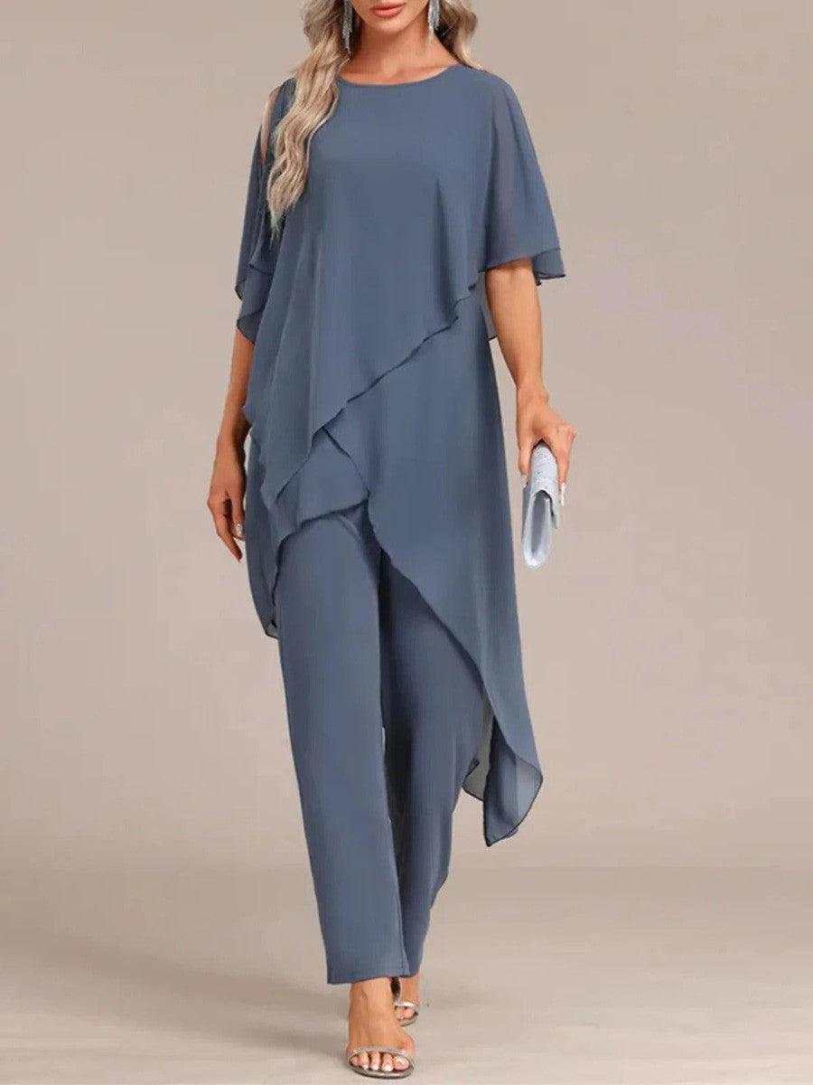 Zweiteiliges Set mit blauem Rundhalsausschnitt