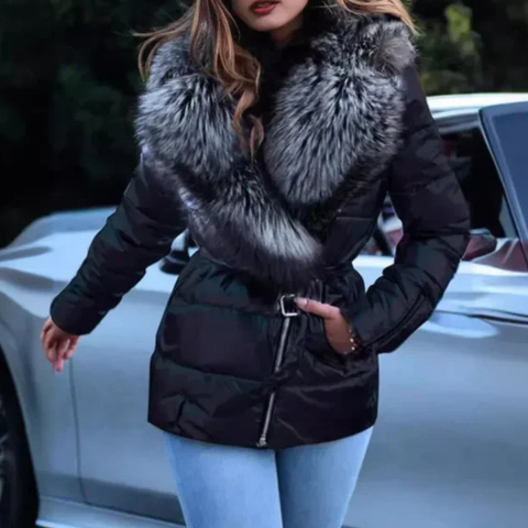 Gracelle | Damen Mode Winter Silber Mante | Kurz