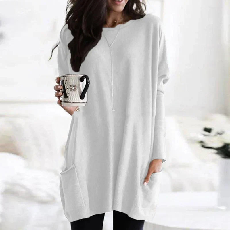 Langer Damenpullover mit Seitentaschen