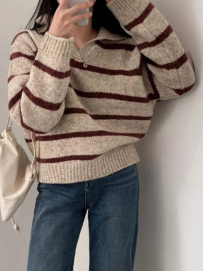 Jules - Mühelose Eleganz Gestreifter V-Ausschnitt Strickpullover