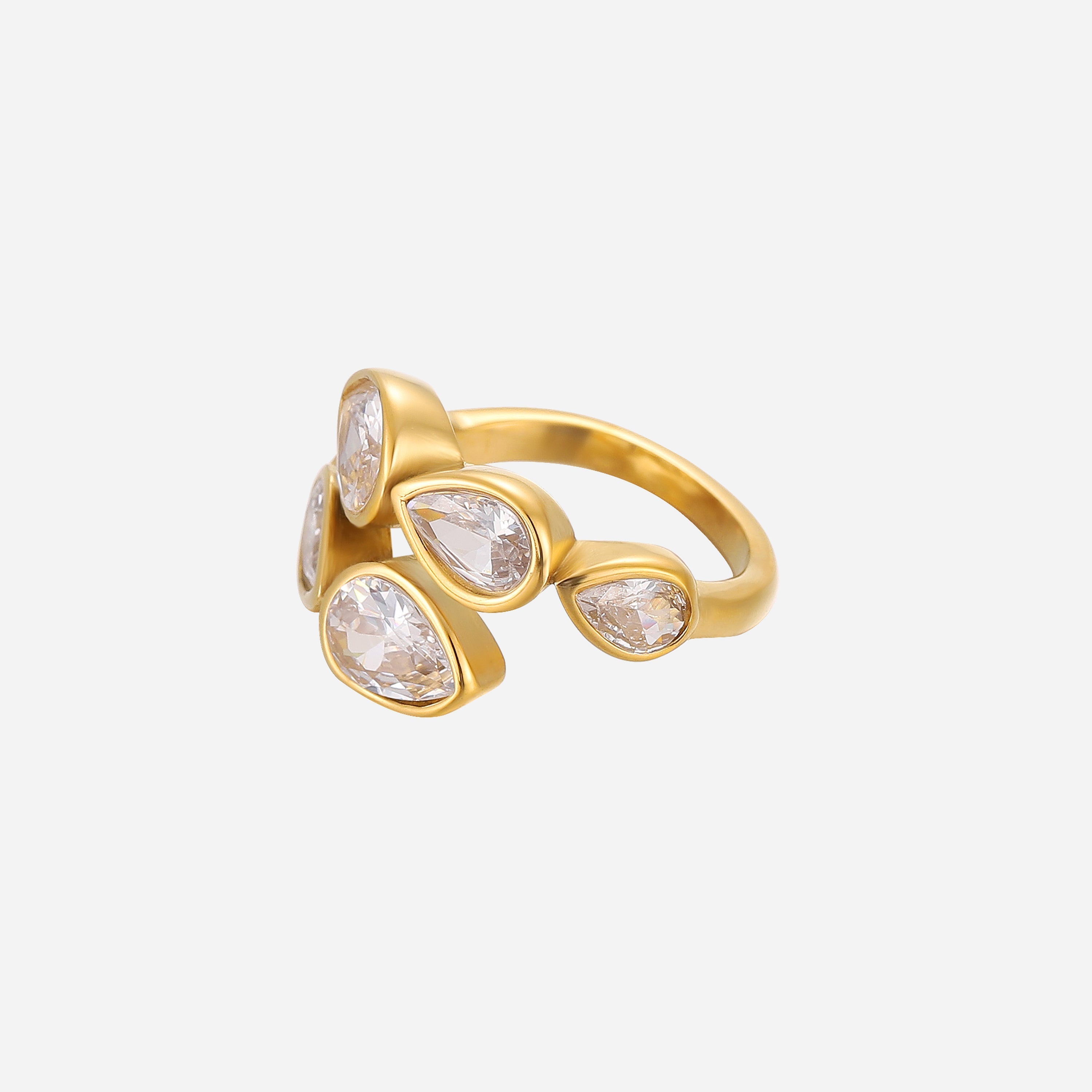 Goldener Ring mit Tropfenförmigen Kristallen – Hypoallergen & Elegant
